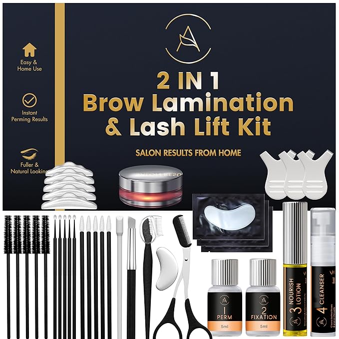 Lash Lift Kit & Eyebrow Lamination Kit, 2-in-1 Solution, At-Home Brow Lamination, Beginner/Professional, Eyelash Lift, 15 Applications, Lasts 6-8 Weeks, DIY Brow & Lash Perm - ABLK1