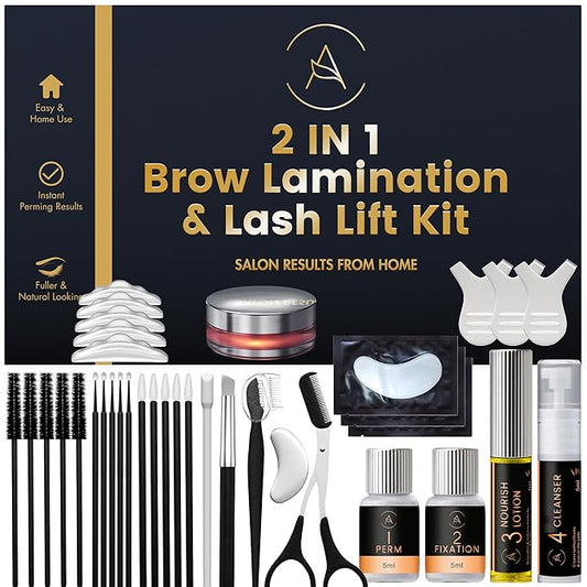 Lash Lift Kit & Eyebrow Lamination Kit, 2-in-1 Solution, At-Home Brow Lamination, Beginner/Professional, Eyelash Lift, 15 Applications, Lasts 6-8 Weeks, DIY Brow & Lash Perm - ABLK1