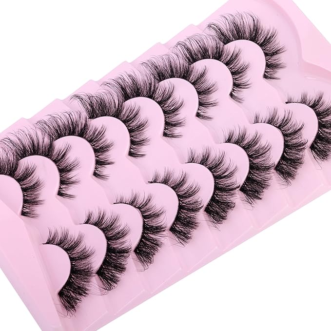 Lashes Wispy False Eyelashes Fox Eye Lashes Fake Lashes Fluffy Cat Eye Lashes Faux Mink Strip Lashes Natural Look Clear Band Eyelashes Pack by GVEFETIEE 8 Pairs