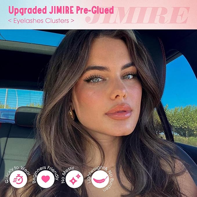 Self Adhesive Eyelashes Wispy Lash Clusters D-Curly Pre Glued Eyelashes Clusters 8-14MM Natural Press on Cluster Lashes Easy to Apply Self Adhesive Lash Clusters No Glue Needed by JIMIRE