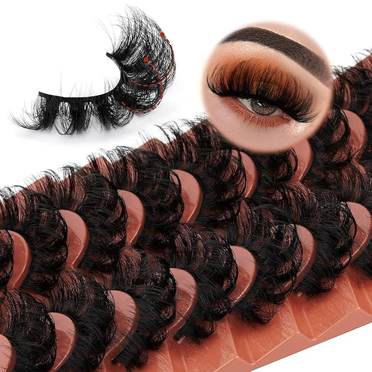 Mink Lashes Fluffy False Eyelashes 20mm Long Faux Mink Lashes Dramatic Curl Lashes that Look Like Lash Extension 9 Pairs Multipack