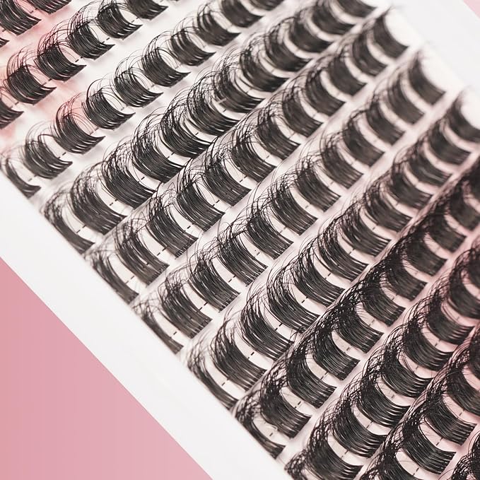 Lash Clusters 168 PCS 10-16mm Thick Eyelash Clusters D Curl Fluffy Cluster Eyelash Extensions Natural Cluster Lashes Reusable Volume Lashes Extension with Clear Lashes Band (QC-10-16mm-168PCS)