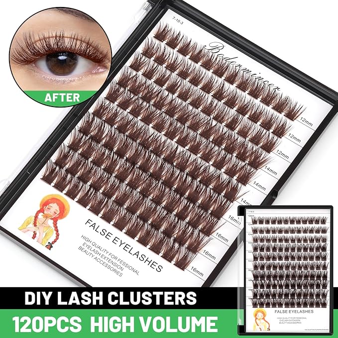 Bodermincer Lash Clusters D Curl Black/Brown/Colored Lashes 10-12-14/12-14-16/16-18-20mm Mixed Lash Clusters Kit For Beginner (M01-Dark Brown-12-14-16mm MIX)
