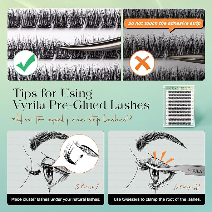 Self-Adhesive Lash Cluster, Pre-Glued Clusters, Pop-On Faux Eyelashes, 3D Thin Band D Curl Natural Look Lahses, Easy to Apply, Reusable 0.05mm Eyelash Extensions (Green Muse-D-0.05-10-16mix)