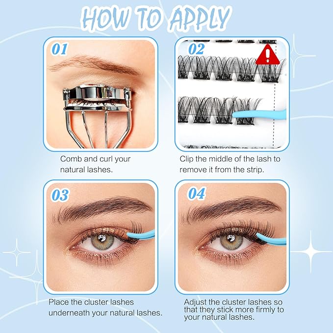 KevKev Self Adhesive Eyelashes 40Pcs Press On Lashes No Glue Needed Self Adhesive Lash Clusters Reusable Pre-Glued Eyelashes with Tweezers DIY Lash Extension Kit for Beginners (Blizzard, D-10-18mix)