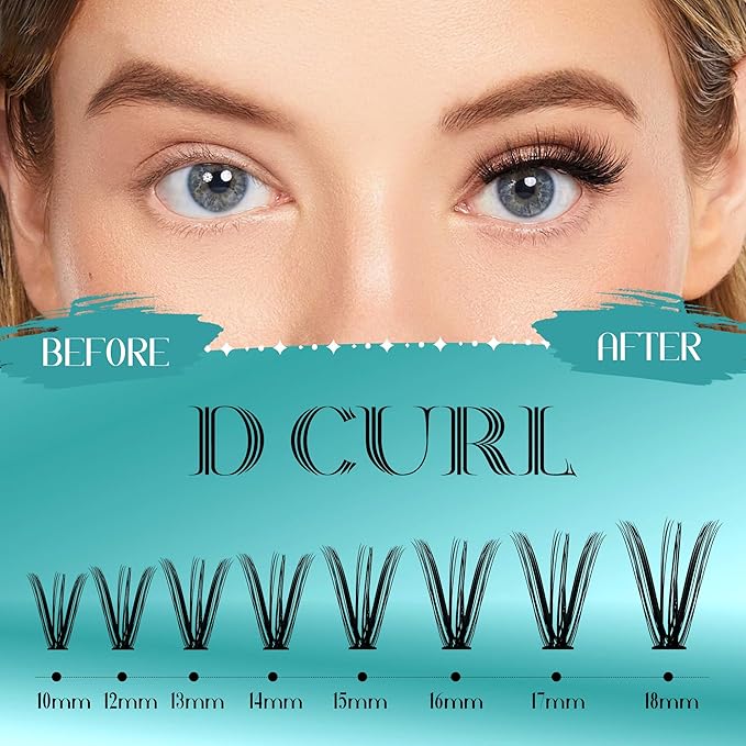 GEMERRY Lash Clusters 280pcs 200D DIY Eyelash Extension D Curl Individual Lash Cluster Natural Eyelash Extension Mixed Tray Reusable Handmade Home Application (200D-0.07D-10-18MIX)