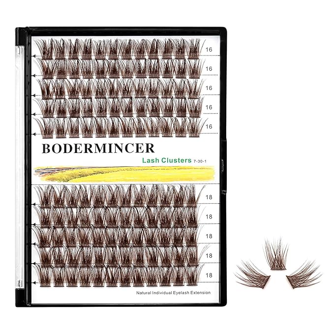 Bodermincer 120 Clusters 10mm+12mm/12mm+14mm/14mm+16mm Mixed Wide Cluster False Eyelash Individual Cluster EyeLashes Grafting Fake False Eyelashes Eyelash Extension (Brown 16mm+18mm Mixed)