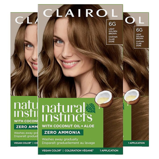 Clairol Natural Instincts Demi-Permanent Hair Dye, 6G Light Golden Brown Hair Color, Pack of 3