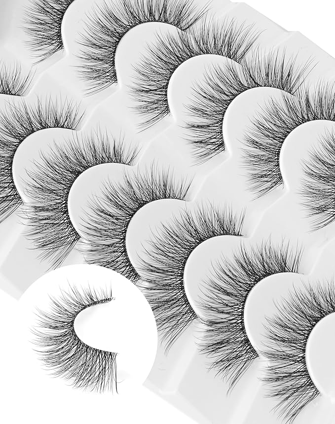 Natural Lashes Wispy False Eyelashes Cat Eye 3D False Lashes Fluffy Fake Eyelashes Strip Eye Lashes Pack 7 Pairs