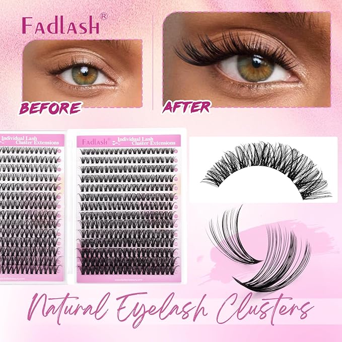 FADLASH Lash Clusters Wispy Eyelash Clusters 30D+40D Natural D Curl Clusters Eyelash Extensions 8-16mm Individual Lashes DIY at Home 560Pcs Lash Extensions