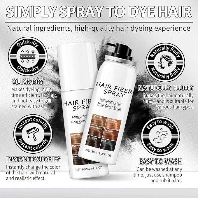 CAHIUYOA Root Cover Up Temporary Hair Color Spray,Instant Gray Root Cover Up,Professional Quick Cover Up Hair Products for Women and Men,Black Hair Color Spray 2.02 oz