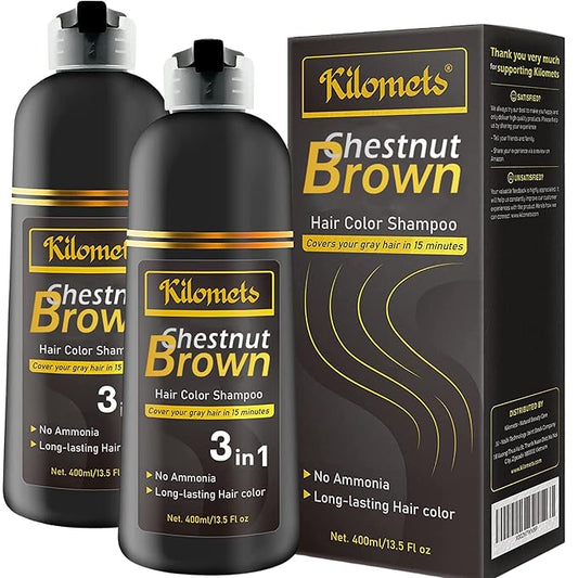 Chestnut Hair Dye Shampoo 3 IN 1 - Hair Color Shampoo Grey Coverage in Minutes Ammonia Free Instant Coloring Gift for Mom Dad (Chestnut Pack 2)