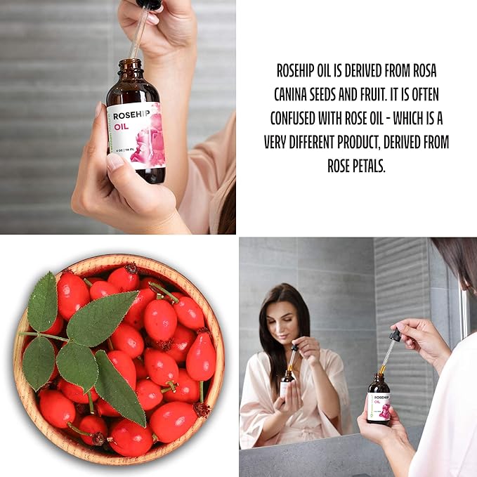 Premium Nature Rosehip Oil For Face for Women, Rosehip Seed Pure Cold Pressed Unrefined For Hair and Nails Skin Care Moisturizer, Rose Hips Face Oils and Serums 4oz