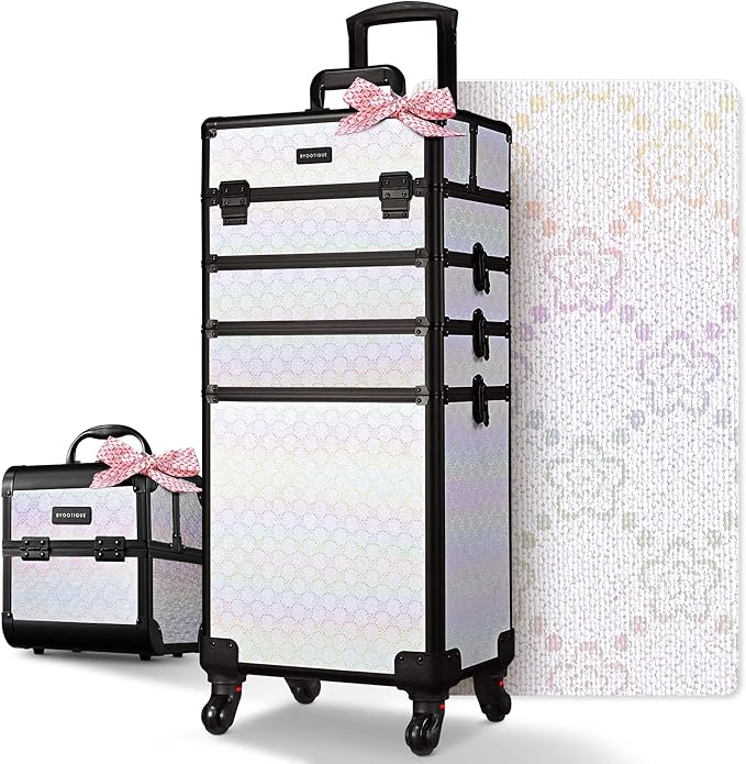 BYOOTIQUE Rolling Makeup Train Case w/Cube Case Cosmetic Organizer ForgetMeNot