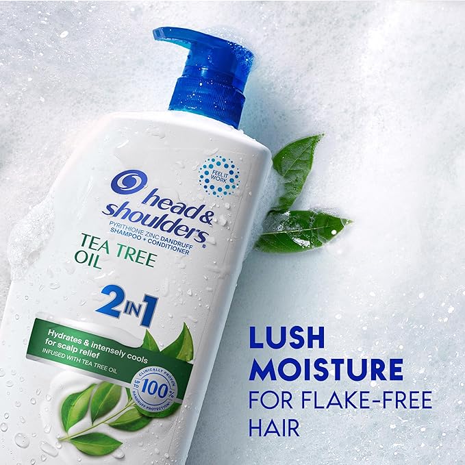 Head & Shoulders Anti-Dandruff Shampoo and Conditioner, Tea Tree Oil 2-in-1 Twin Pack, 1% Pyrithione Zinc, Tea Tree Shampoo with Cooling, Refreshed Scalp, 32.1 fl oz Each
