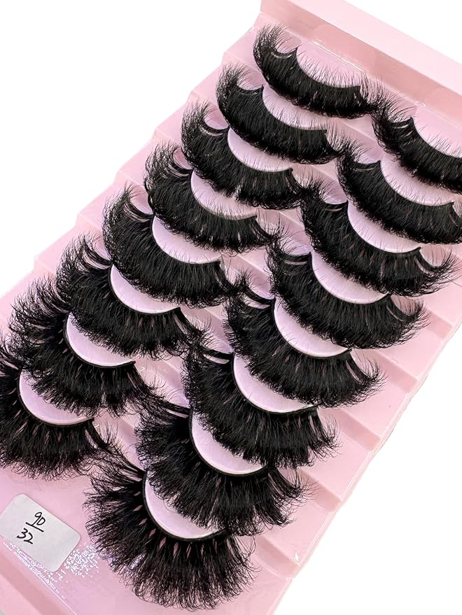 HBZGTLAD Mink Lashes Fluffy False Eyelashes 25mm Dramatic Faux Mink Eyelashes Natural Look Cat Eye Volume Eye Lashes Multipack (9D-32)