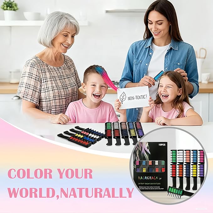 12 Colors Festive Fun Hair Chalk Combs, Instant Hair Color Comb Washable Quick Dry Vibrant Temporary Color for Birthday Christmas Party Gifts for Teenage Girls Kids (12 Colors)