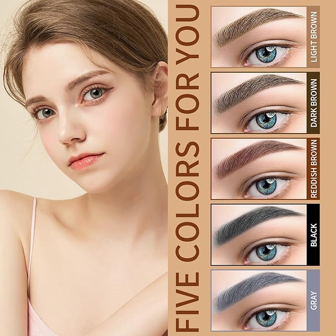QIC Eyebrow 4 Tip Brow Pencil, Microblading Pen Waterproof Long-Lasting with Upgrade Micro-Fork Tip Applicator for Natural Brows (Gray-05)