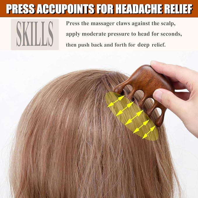 Wooden Scalp Massager for Scalp Gua sha, Massage Comb, Wooden Head Massager - Sandalwood
