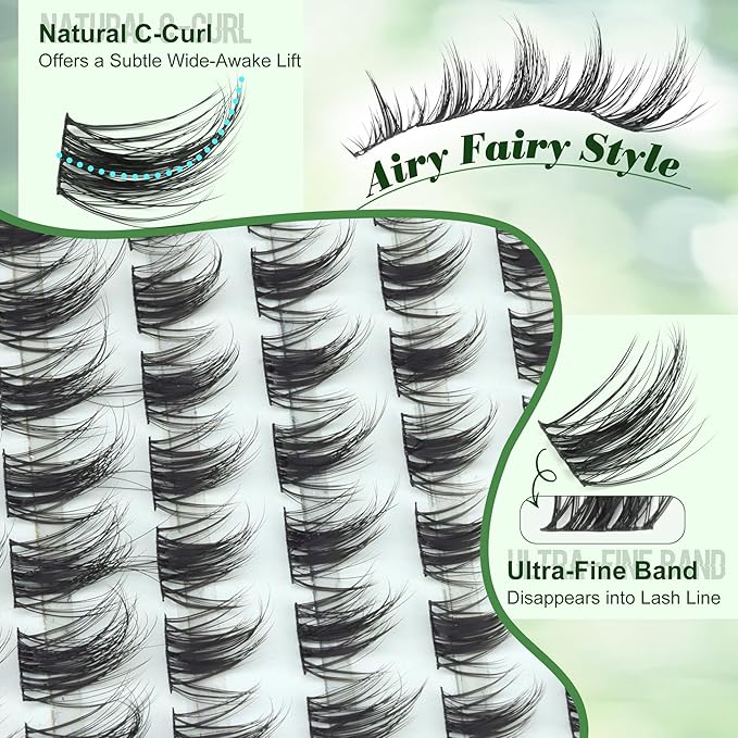 Anime Eyelash Clusters Natural Lash Clusters Fairy Lash Extension Cluster Wispy 3D Fluffy Individual Eyelashes Hair-Like Strokes Cluster Eyelash Extensions C-Curly Feathery Texture Cluster Lashes