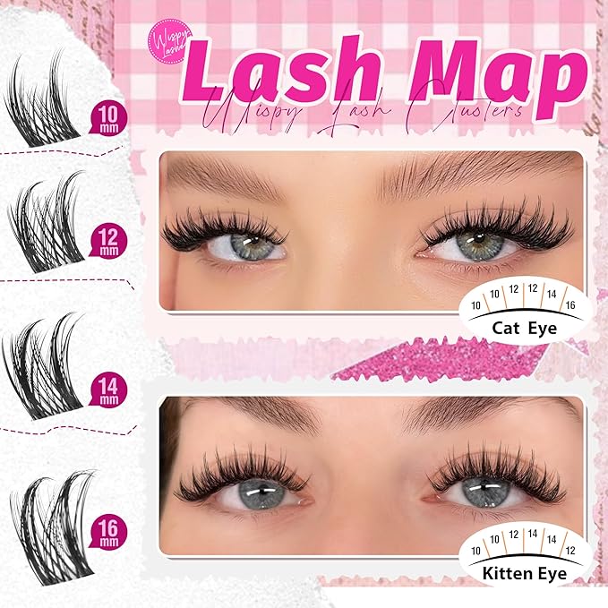 Anime Lash Clusters Fairy Eyelash Clusters Spiky Lash Extensions Natural Lash Clusters Manga C-Curly Individual Lashes Fluffy Wispy Lash Hack Clear Band Cluster Eyelash Extensions (108Pcs, 10-16MM)