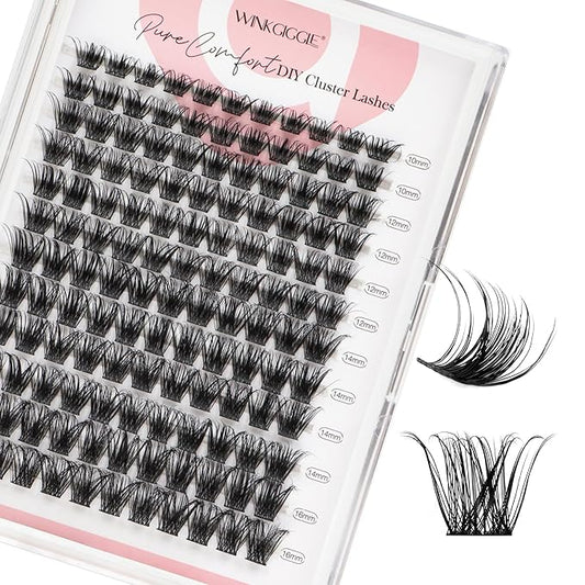 Natural Lash Clusters Fluffy Eye Lash Clusters, 144pcs D Curled Wispy Volume Lash Extensions, DIY Individual Lashes Clusters with Soft Ultra-thin Band, 10-16mm (A14)