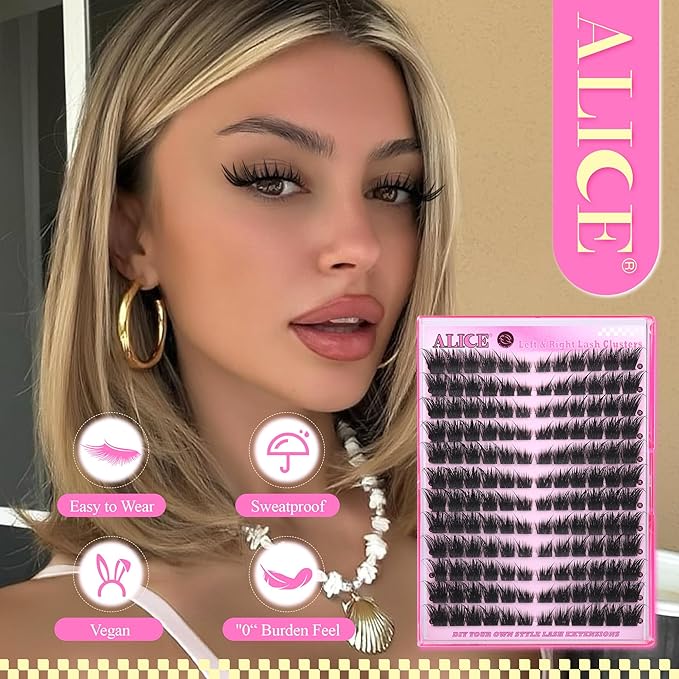 ALICE Wispy Volume Lash Clusters Left & Right Cat Eye Cluster Eyelash Extensions Hybrid Spiky Eyelash Clusters Thin Band Fairy Anime Lash Extensions