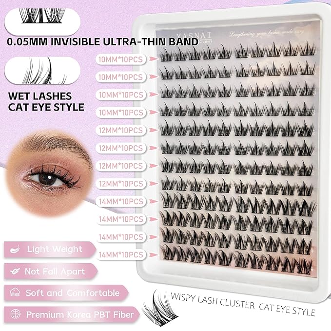 Lash Clusters Manga Eyelash Clusters 10/12/14MM Short Spiky Cluster Eyelash Extensions YASNAI 120Pcs C Curl Individual Volume Anime Lash Clusters with Thin Band Cosplay Natural Fairy Lashes Cluster