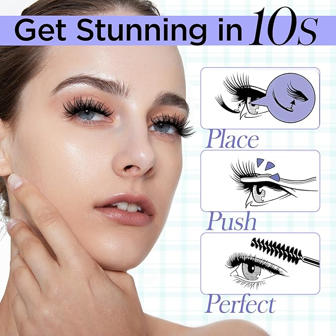 Self Adhesive Eyelashes, Winkgiggle Self Adhesive Lash Clusters, 60pcs No Glue Needed Reusable Pre-Glued Eyelashes No Remover No Residue for Beginners(N163)