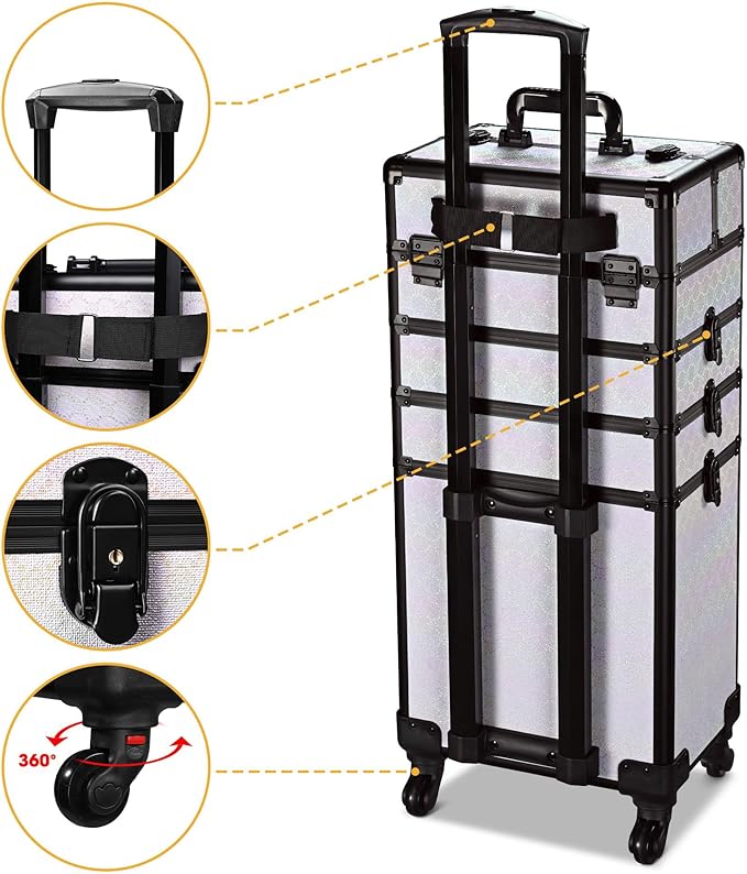 BYOOTIQUE Nail Travel Case for Nail Tech Makeup Torlley Organizer Travel Rolling Cosmetic on Wheels Hairdressing Brush Bags Barber Suitcase for Beauty Salon Manicurist,Pure ForgetMeNot