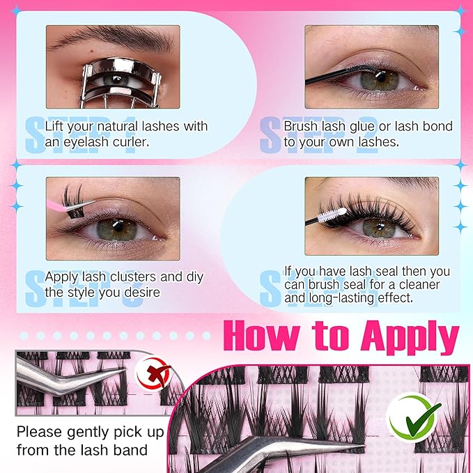 Cat Eye Lash Clusters Kit Wispy Manga Lash Extension Kit Natural Look Cluster Eyelash Extensions Fairy D-curly Cluster Lashes Kit 9-16MM DIY Eyelash Extension Kit by Newcally