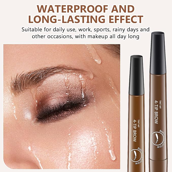 2Pcs Magic Microblading Eyebrow Pencil, 4-Tip Brow Pencil with Micro-Fork Tip, 3D Waterproof Microblading Eyebrow Pen, Eyebrow Tattoo Pen for Natural Makeup (Black)