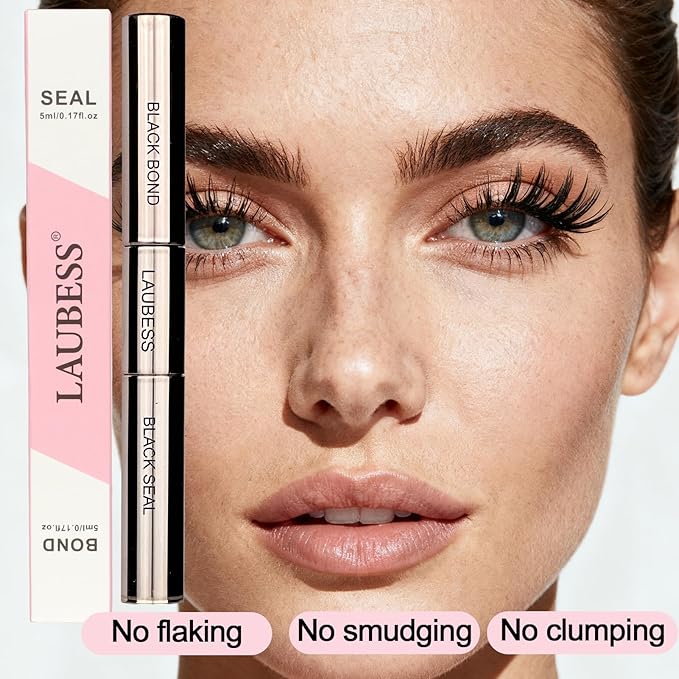 Lash Bond and Seal Lash Glue Waterproof LAUBESS 2-in-1 Cluster Lash Glue for Eyelash Clusters 72H 10ml (Black/Black)