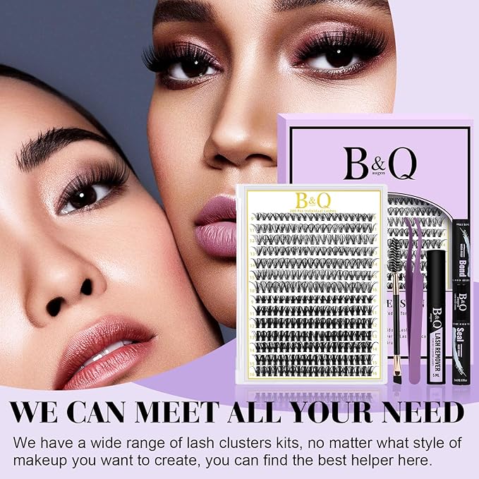 B&Q Lash Clusters Kit 280PCS Eyelash Clusters Kit,30D 50D D 9-16MIX Individual Lash Comfortable Eyelash Extension Set, Classic Look with Bond and Seal Waterproof, Remover DIY at Home(Set,30D50D)