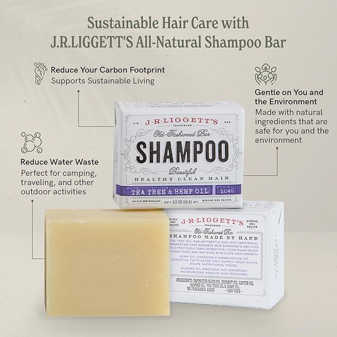 J·R·LIGGETT'S Shampoo Bar - Herbal Formula, All Natural Bar Shampoo for Hair with Coconut Oil & Castor Oil, Sulfate Free, GMO Free, Antioxidant-Rich Plant Oils, Promotes Scalp Balance, 3.5 oz - 1 Pack