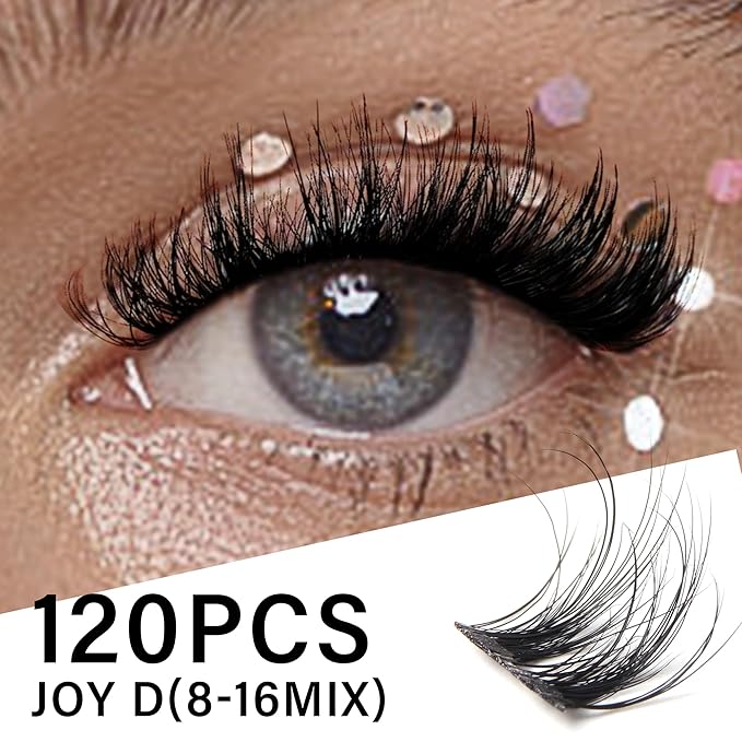 Lash Clusters 0.05mm Individual Lashes, 3D Wispy Lashes Clusters, 0.1mm Super Thin Band Resuable Natural Lashes,C Curl Faux Mink Lashes,120pcs Lash Extension (Green Joy-C-0.05-8-16mix)