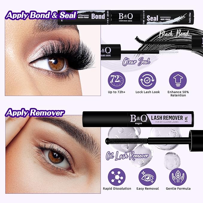 B&Qaugen Lash Extension Kit 3D Thick Lash Clusters Kit 280pcs Eyelash Extension Kit 10-18mm 70D+90D D Curl DIY Lash Extension Kit with Lash Bond and Seal, Lash Remover (KIT-70D+90D-MIX10-18mm), Black