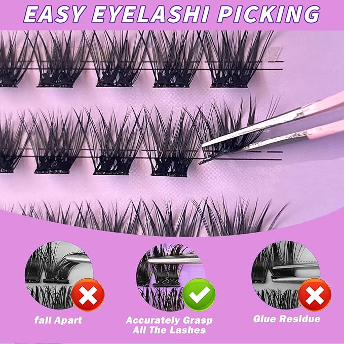 Natural Self Adhesive Eyelashes 80Pcs 10-14mm Self Adhesive Lash Clusters Press On Lashes No Glue Needed Pre-Glued Glueless Lashes No Remover No Residue with Tweezers(Natural Look)