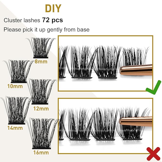 B&Qaugen Lash Clusters B07 D Curl 8-16MIX Eyelash Clusters 72 PCS Cluster Eyelash Extensions C/D Curl Lash Clusters Wispy Mega Volume Cluster Lashes DIY lash Extensions at Home (B07,D-8-16MIX)