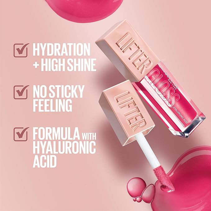 Maybelline Lifter Gloss, Hydrating Lip Gloss with Hyaluronic Acid, High Shine for Plumper Looking Lips, Petal, Warm Pink Neutral, 0.18 Ounce