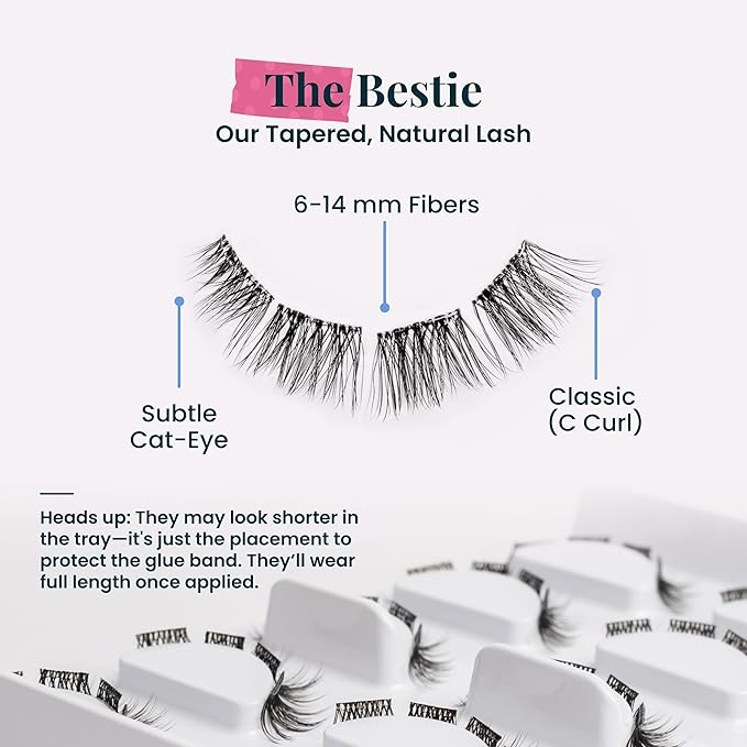FlutterHabit STICKtionary Bestie Self Adhesive Eyelashes Kit, Pre Glued Underlash Strips for Beginners, No Glue Lash Extensions, Lightweight Reusable Clusters for Natural Look at Home (5 Pairs)