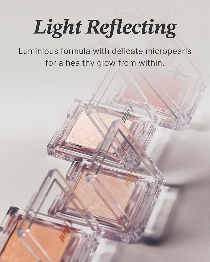 Glint Highlighter Special Set (Dewy Moon(Set), 0.08oz + Fan Brush) - Baked Highlighter for Natural Glow. Korean Makeup by LG Beauty. Rich Pigment, Silky Touch, Shimmer.