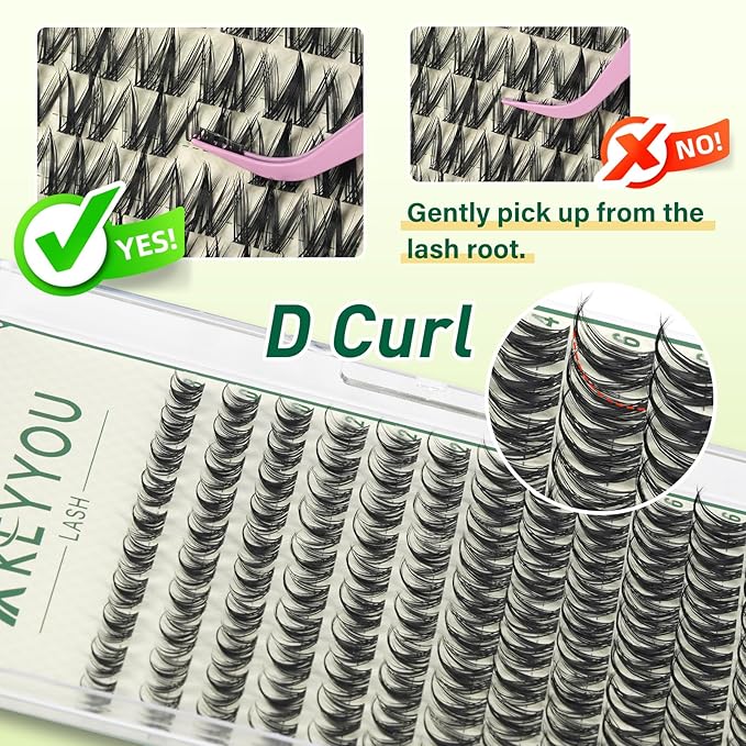 KEYYOULASH Lash Clusters Spiky Manga Lash Extension D Curl 120pcs 8-18mm Wispy Eyelash Clusters Natural Eyelash Extensions Individual Lashes DIY at Home(KY07)