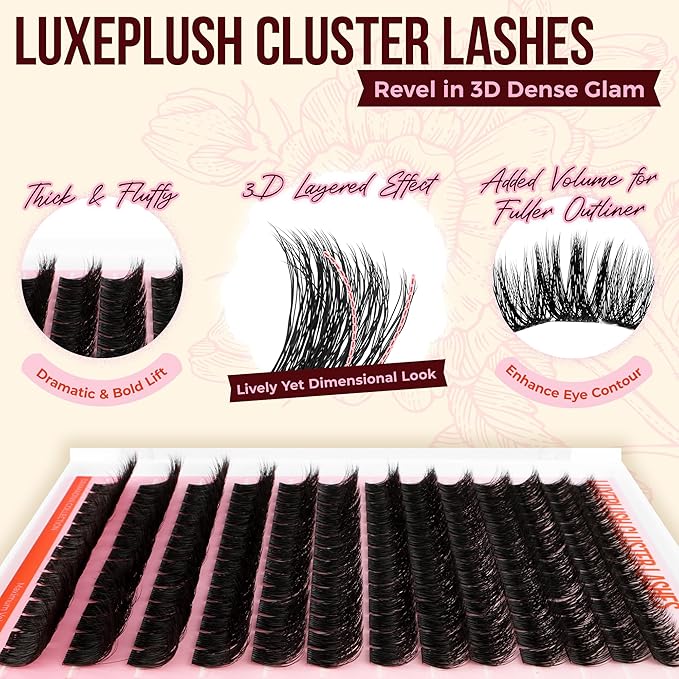 WINKGIGGLE Lash Clusters,Mega Volume DIY Individual Eyelash Extensions Wispy Lashes Cluster Kit at Home