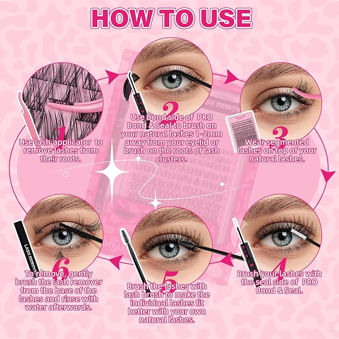 Natural Lash Extension Kit Wispy Lash Clusters Kit Lash Clusters Lash Bond Remover Eyelash Applicator Beginner DIY Lashes Kit Easy to Use(Luna,8-16mix)