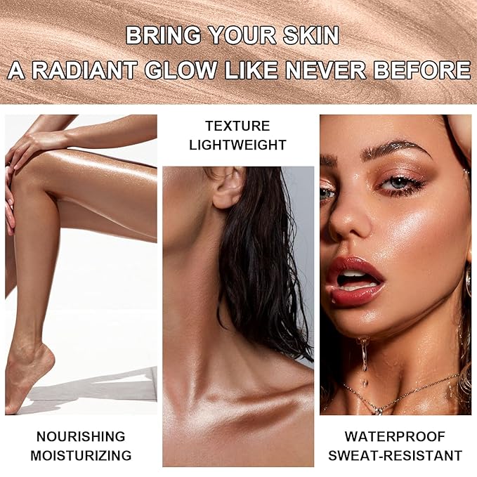 Shimmer Body Oil, SPF 45 Broad Spectrum, Sunscreen Face and Liquid Luminizer Waterproof Moisturizing, Light Shimmer Glow Illuminator, Smooth Body Highlighter Makeup (#01 Rose Gold)