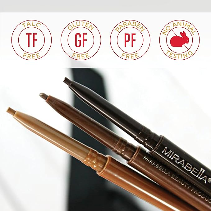 Mirabella Ultra Fine Brow Pencil, Anti-Chip Waterproof Eyebrow Pencil - Smudgeproof, Blendable & Retractable Eyebrow Pencil to Define and Fill In Brows Naturally