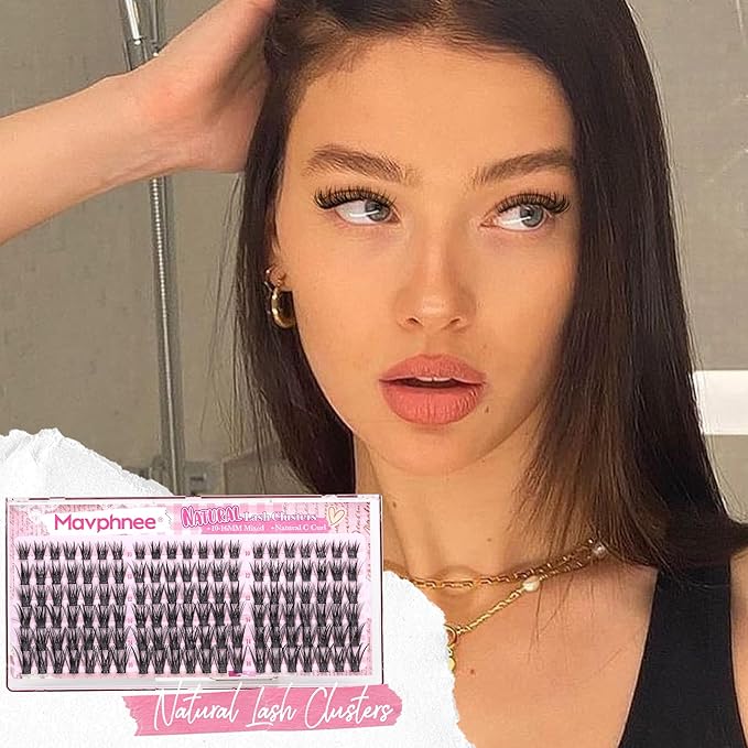 Natural Lash Clusters Wispy Cluster Eyelash Extensions C-Curly Cluster Lashes Thin Lash Band Individual Lashes Soft Fullness Eyelash Clusters DIY Lash Pack Natural Girl Approved (126Pcs, 10-16MM)