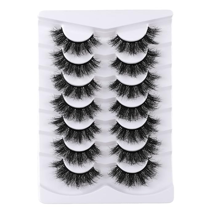 False Eyelashes Cat Eye Lashes Faux Mink Lashes Natural Look Fluffy Wispy Lashes That Look Like Extensions Pestañas Postizas D Curl Lash Strips Short Fox Eye Lashes 7 Pairs Pack