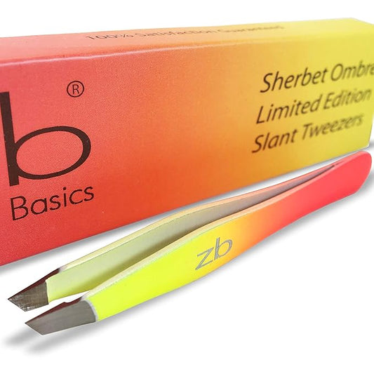 Zizzili Basics Tweezers - Limited Edition Sherbet Ombre Slant Tip - Best Tweezer for Eyebrow, Facial Hair Removal and your Precision Needs
